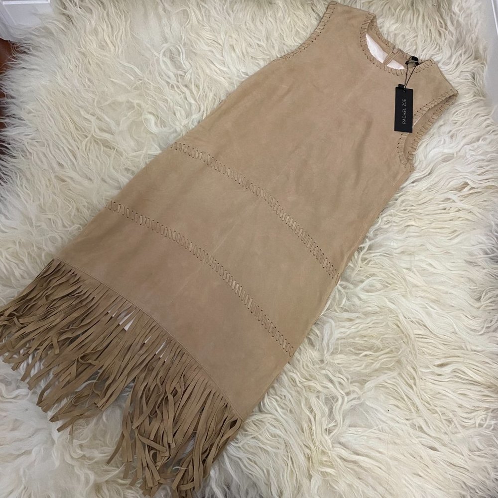 RACHEL ZOE 100% Goat Leather Crew Neck Knee-Length Dress - Picture 1 of 9